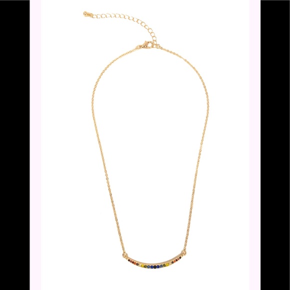 Amelia Rue Swarovski Rainbow Pride Bar Necklace NIB - Picture 3 of 6